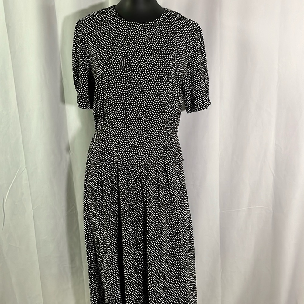 Vintage Ultra Dress Black & White Polka Dot Peplum Hem Midi Dress